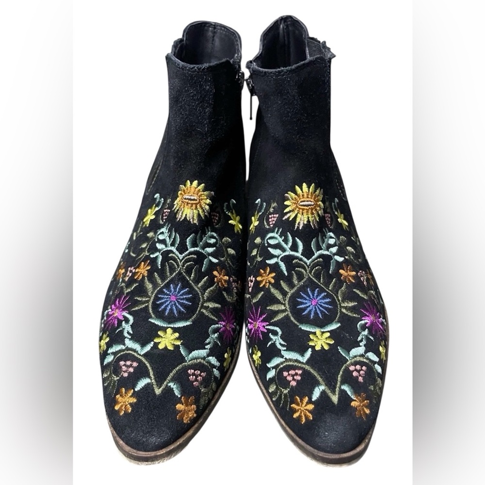 Diba Embroidered‎ Floral Ankle Booties Black Suede Boho Western Size 7.5